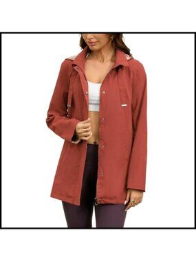 Long Hooded Waterproof Rain Jacket Plaid Lined Windbreaker Trench Coat